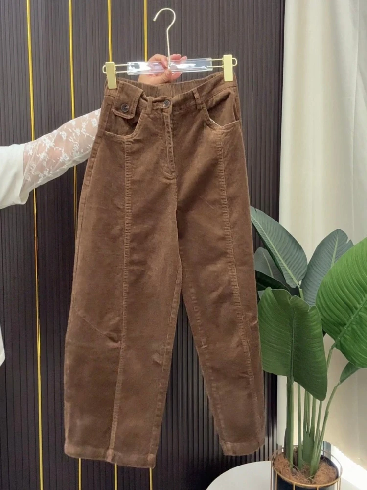 Trousers Women Modern Trendy Corduroy Curved Autumn New High Waist Slimming Relaxed Loose Casual Fashion Chic Ankle Pants