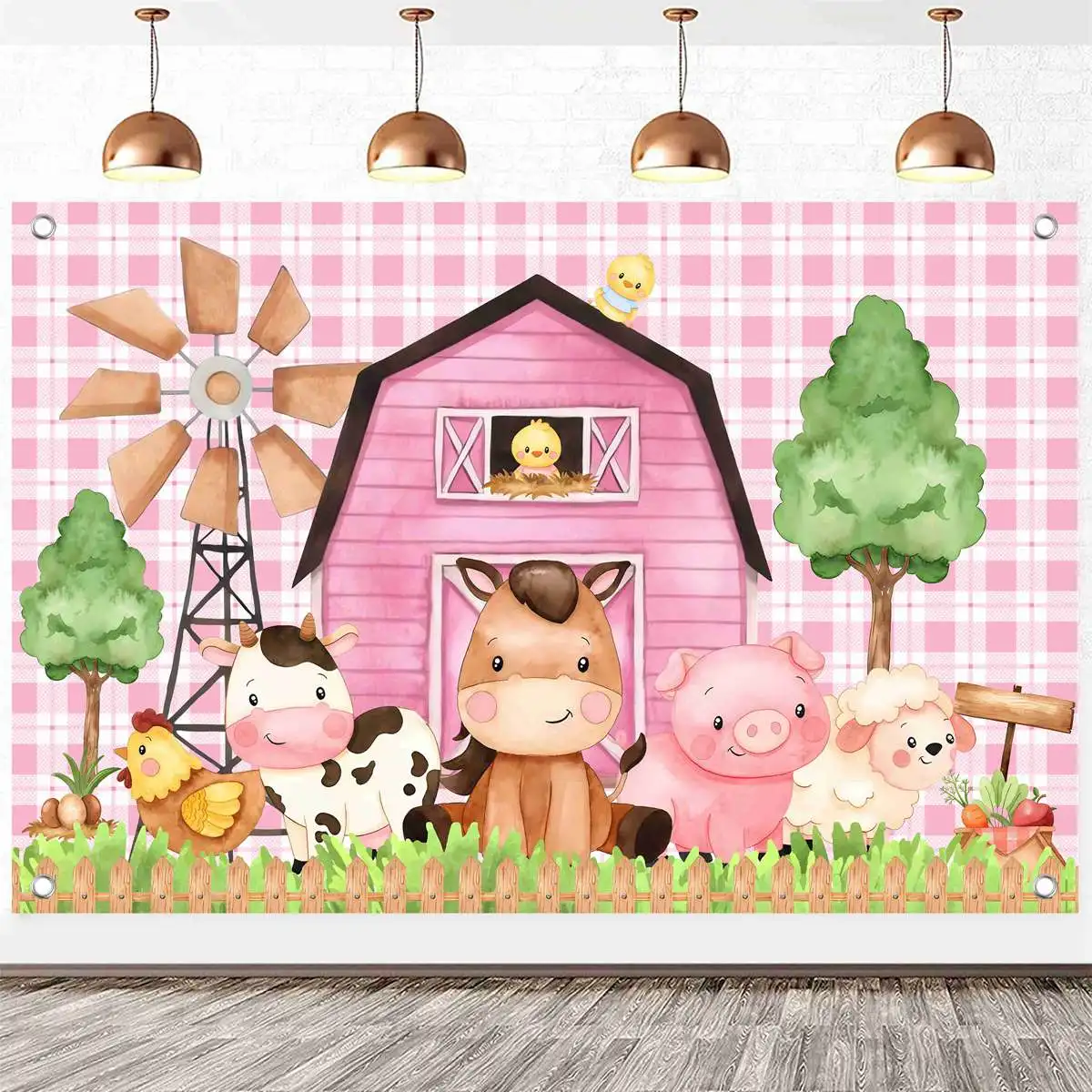 Farm Animal Backdrop Banner Happy Birthday Party Decoration Baby Shower Girls Cartoon Farmland Animals Party Background Decor