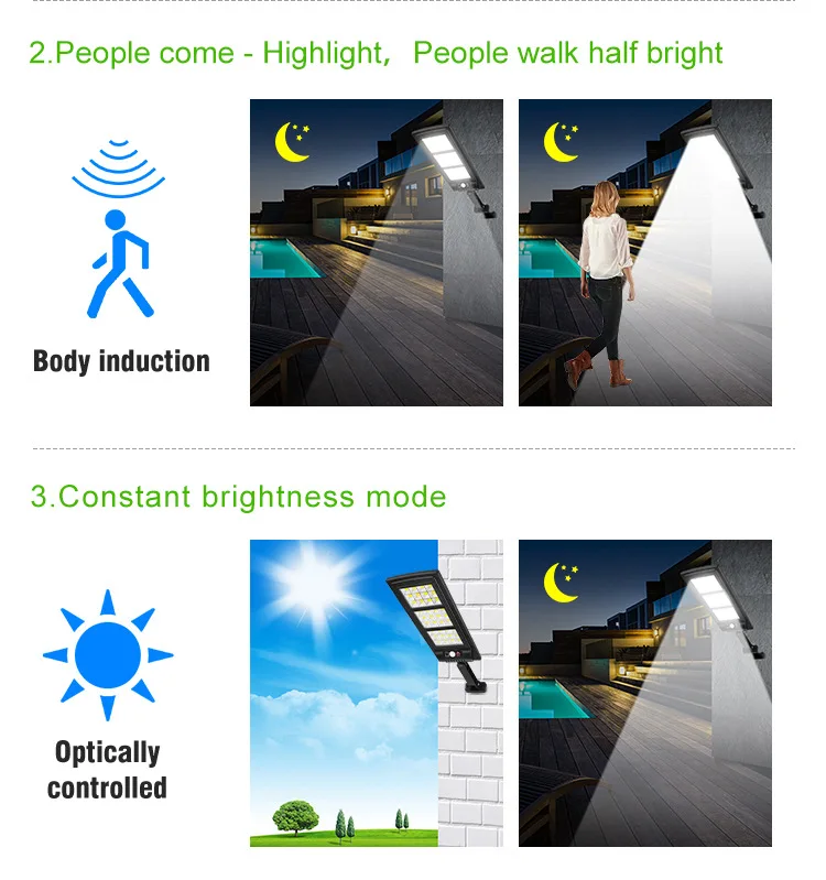 LED ضوء الشارع بالطاقة الشمسية في الهواء الطلق التحكم في الضوء مقاوم للماء + جسم الإنسان التعريفي التحكم عن بعد مصباح حديقة المرآب الجدار الخفيفة #5