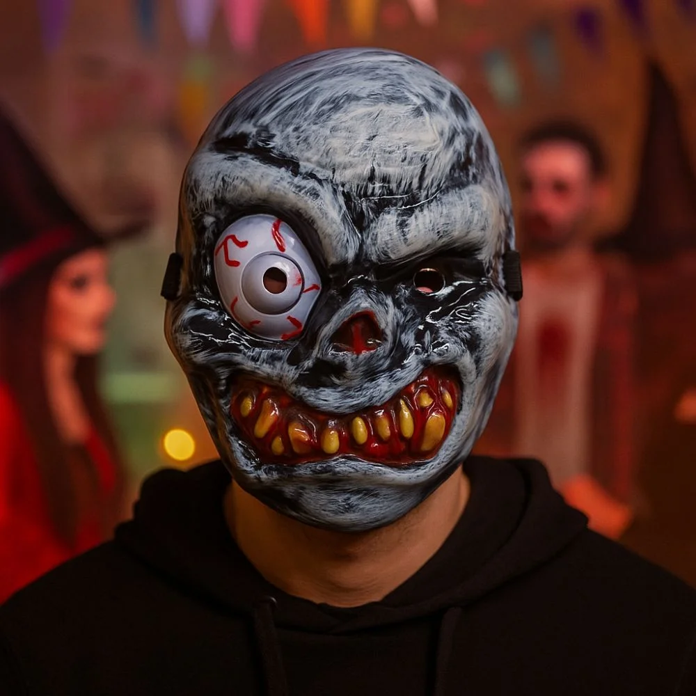 

Full Face Halloween Ghost Mask Scary Props One Eyed Scary Ghost Head Cover Breathable PVC Ghost Headgear Stage Performance