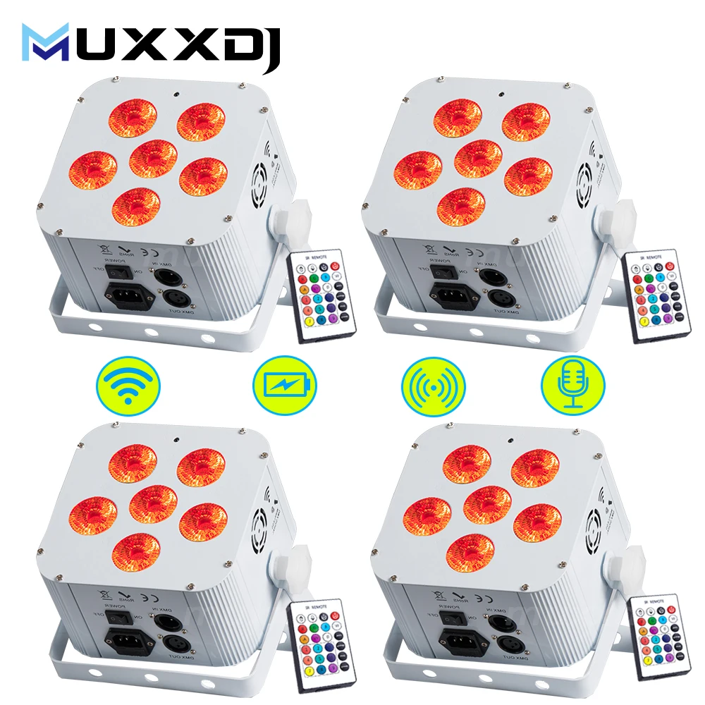MUXXDJ 4pcs 6x18w Battery Disco Party Dj Light Wireless DMX Remote App Stage Lights for Wedding Club Events