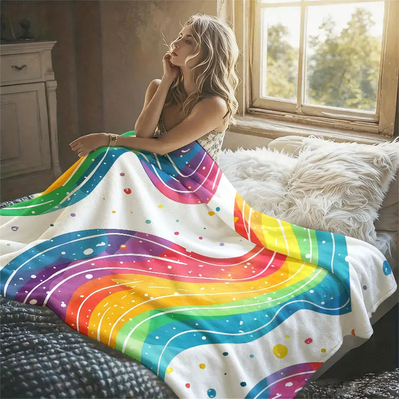 Rainbow Swirls Flannel Blanket Warm Soft Halloween Christmas Decorative Couch Warm Cozy All-Season Gift