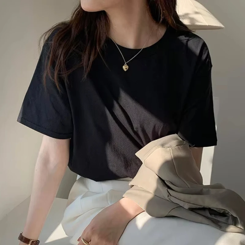 INS Harajuku Retro Unisex Cotton Short Sleeved T-shirt Thin Design Summer Loose Base Half Sleeve Slimming Trendy T-shirt Emo