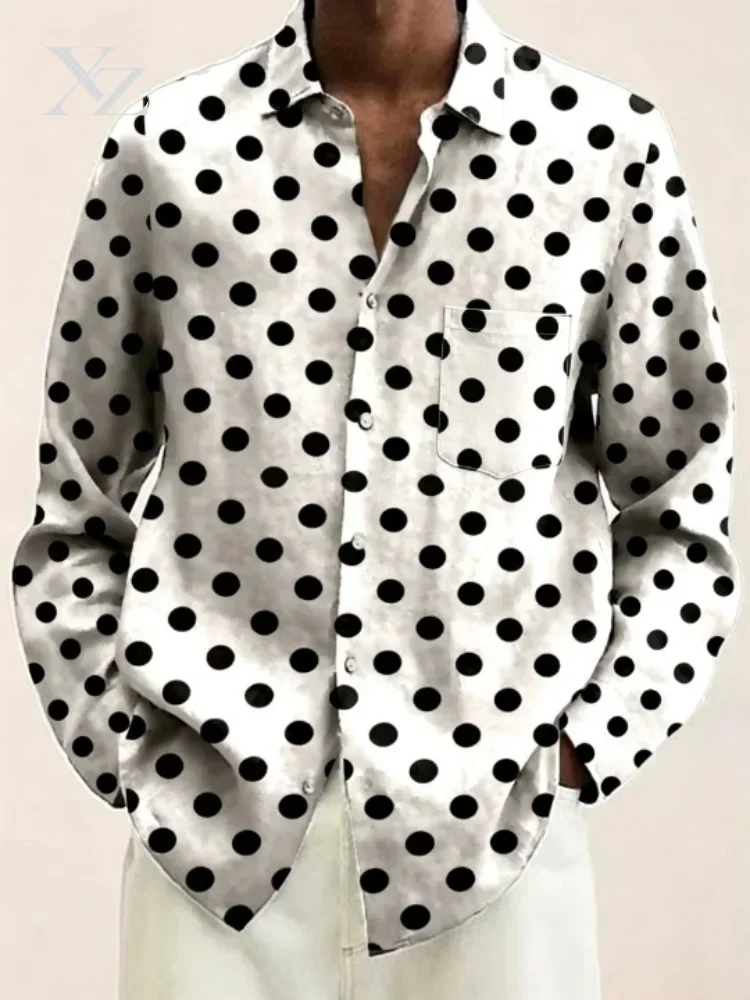 Men's Long Sleeve Hawaiian Shirt with Dots Print, 3D Print, Lapel Collar, Single-Breasted, Autumn 2025 Blouse