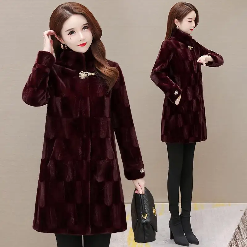 

Woolen Coat for Women's 2023 New Winter Fur Integrated Medium To Large-sized Mink Fur Thickened Faux Fur Coat