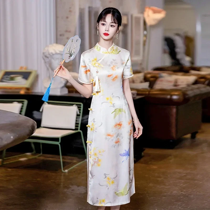 

2024 Traditional Cheongsam New Summer Short Sleeve Modern Improved Qipao Dinner Party Dress Chinese Style Retro