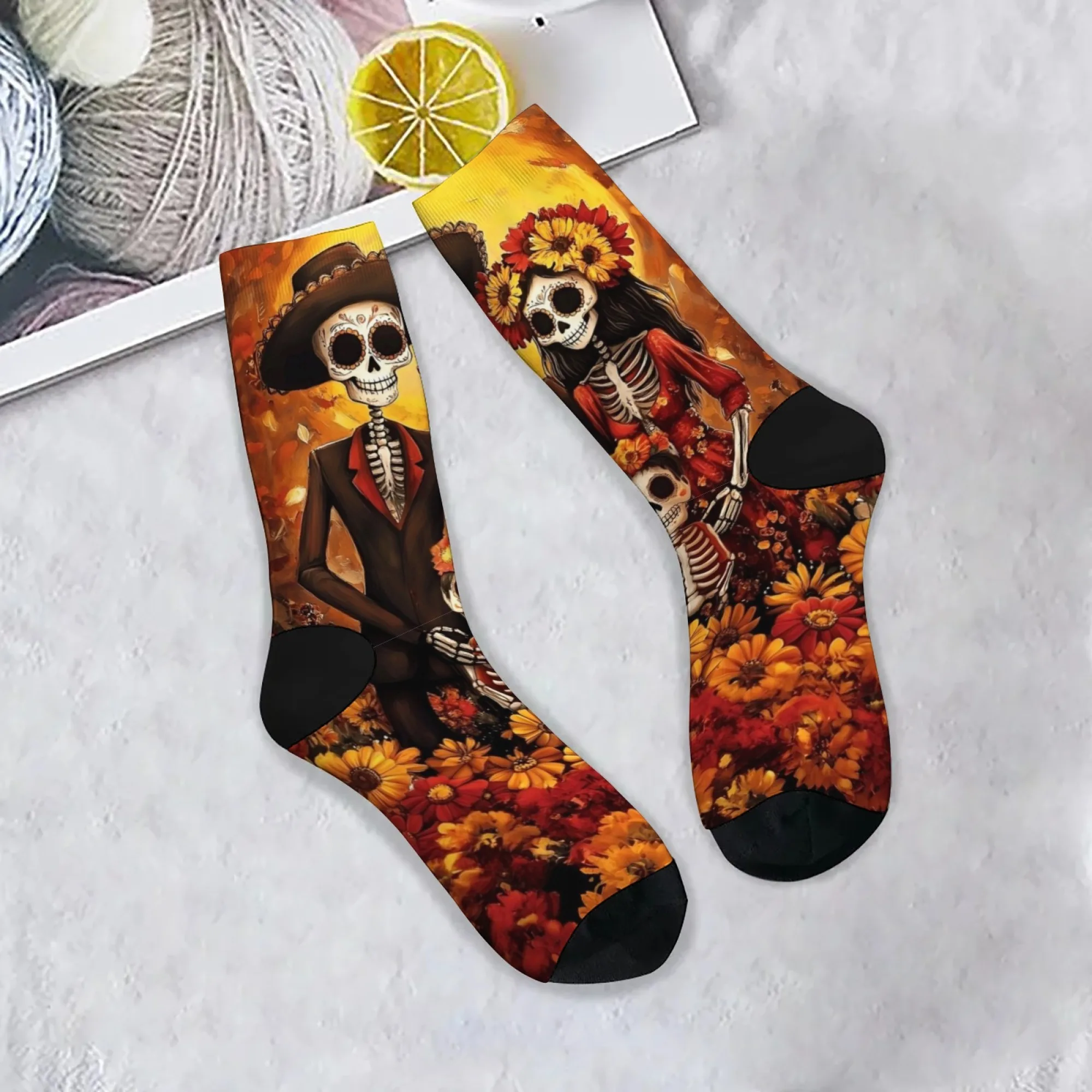 

Sugar Skull Family Novelty Funny Socks Harajuku Style Day of the Dead Themed Socks Retro Fashion Casual Socks Party Holiday Gift