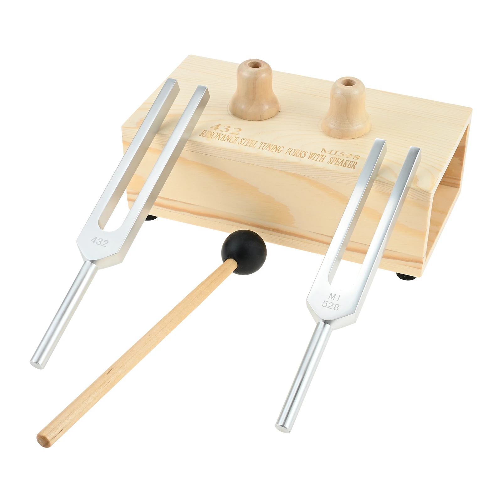 2pcs Resonance Tuning Forks 528Hz 432Hz Wood Base Rubber Hammer Kit fit Meditation Sound Healing DNA Therapy Yoga Music Teaching