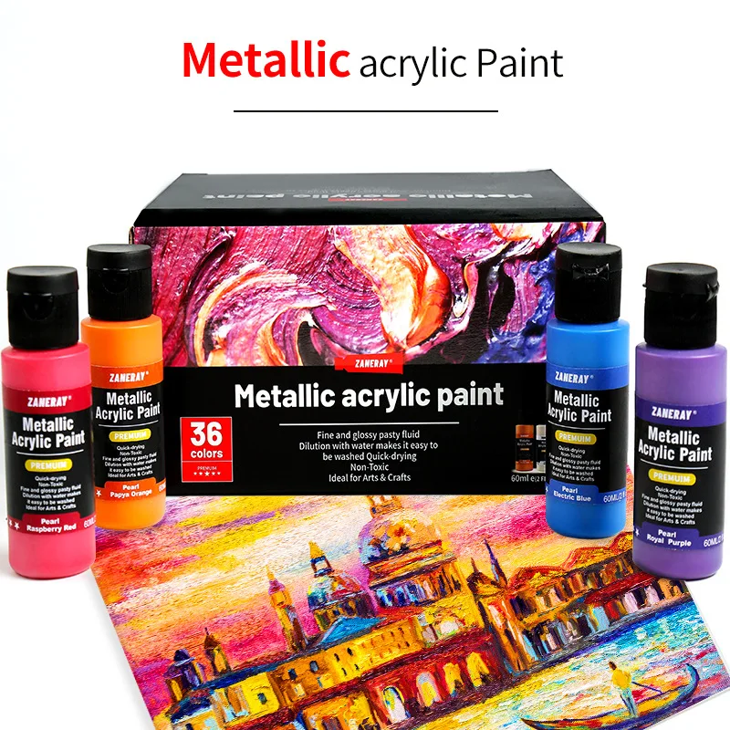 Premium Metallic Acrylic Paint Kit 24 Colors 60ml Bottle, High Coverage Pigment for Artists, Kids, School Projects & Wall Murals