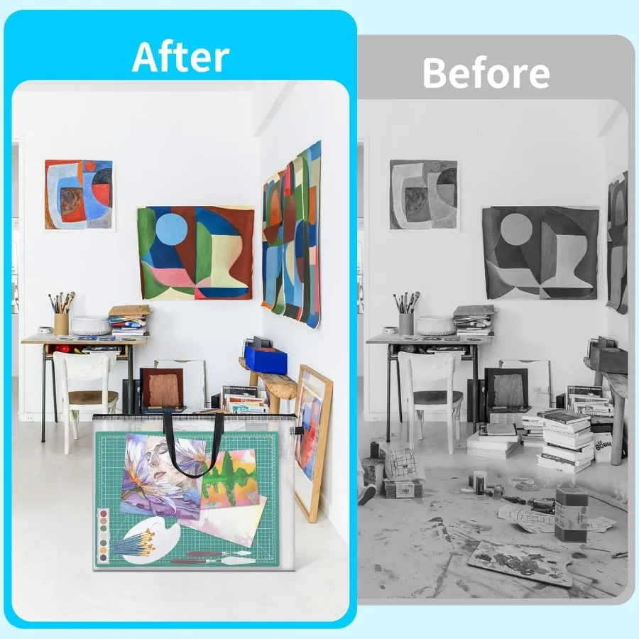 Estuche de portafolio de arte de 25x19 pulgadas, tabla de almacenamiento, bolsa de portafolio de arte con asa, carpeta de almacenamiento con cremallera para tablón de anuncios Po, 3 uds.