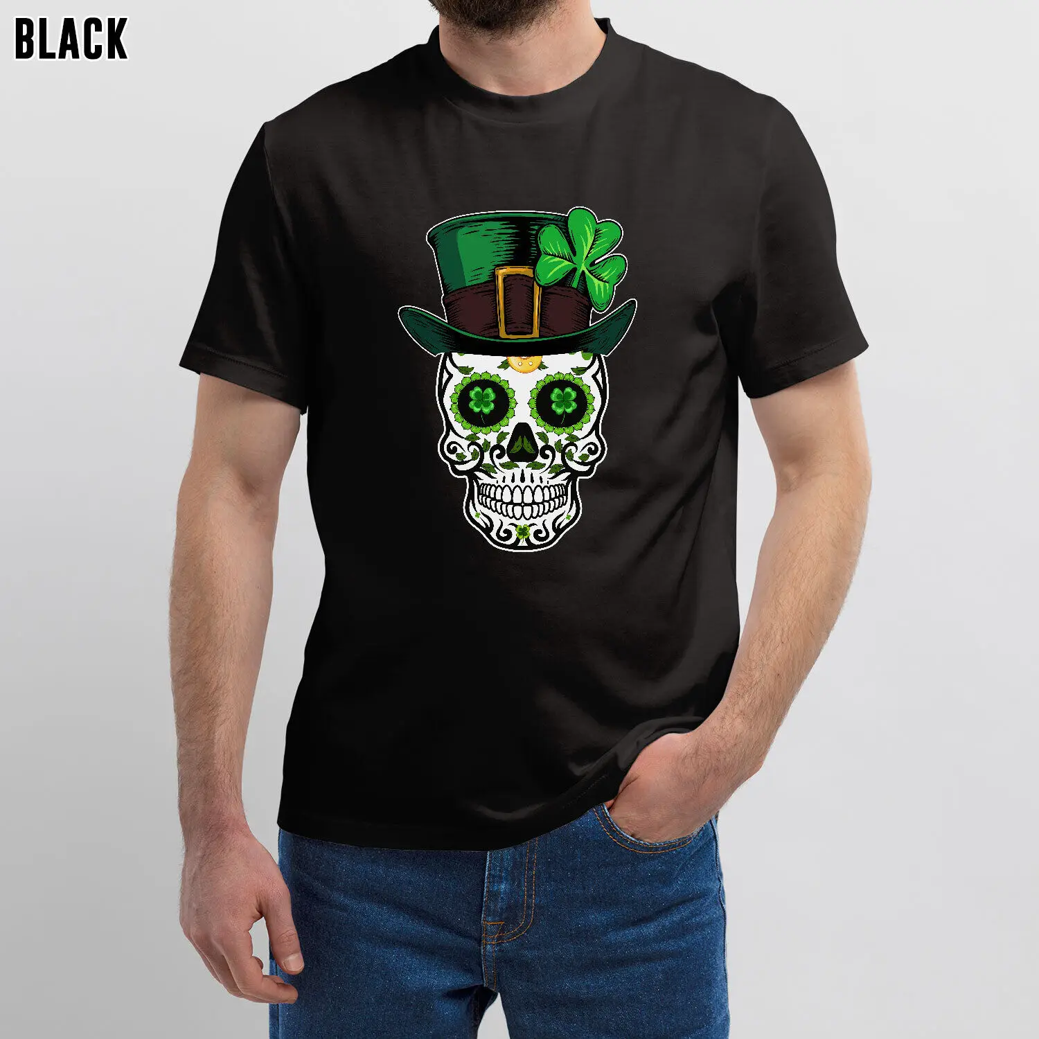 Lucky Sugar Skull Happy St Patrick's Day Funny Leprechaun Gift T-Shirt Men Women