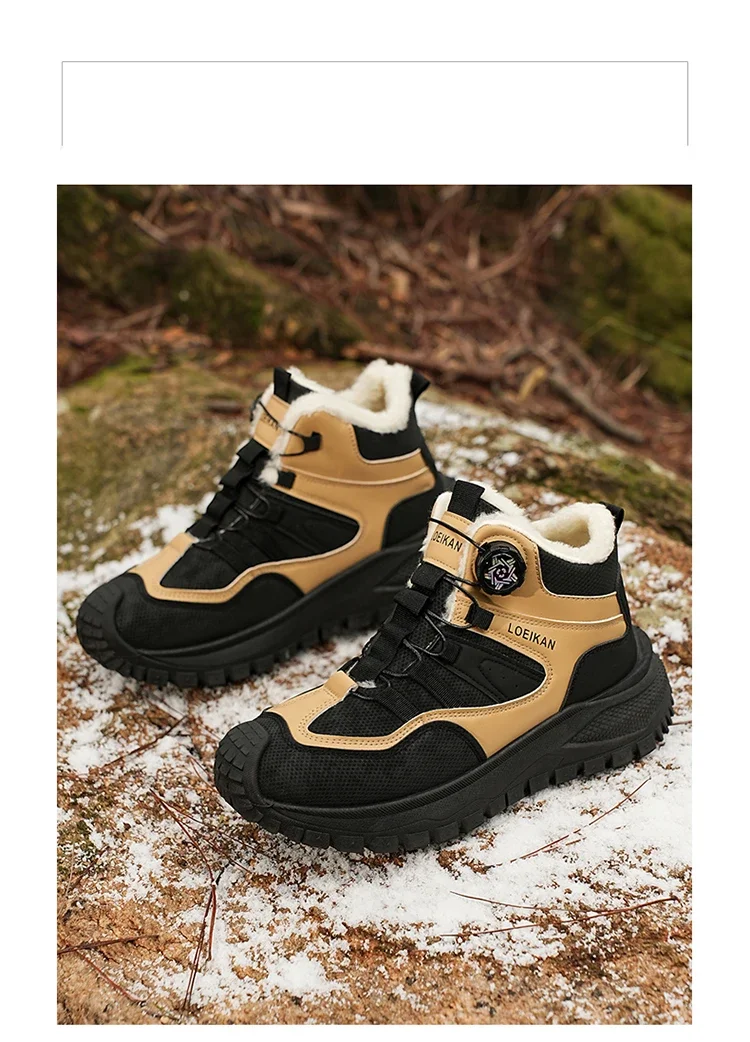 Herren Winter Warme High-Top-Stiefel Fleece-Gefütterte Schneeschuhe mit Drehverschluss Stoßfeste Schuhe mit Dicker Sohle – Detail 10