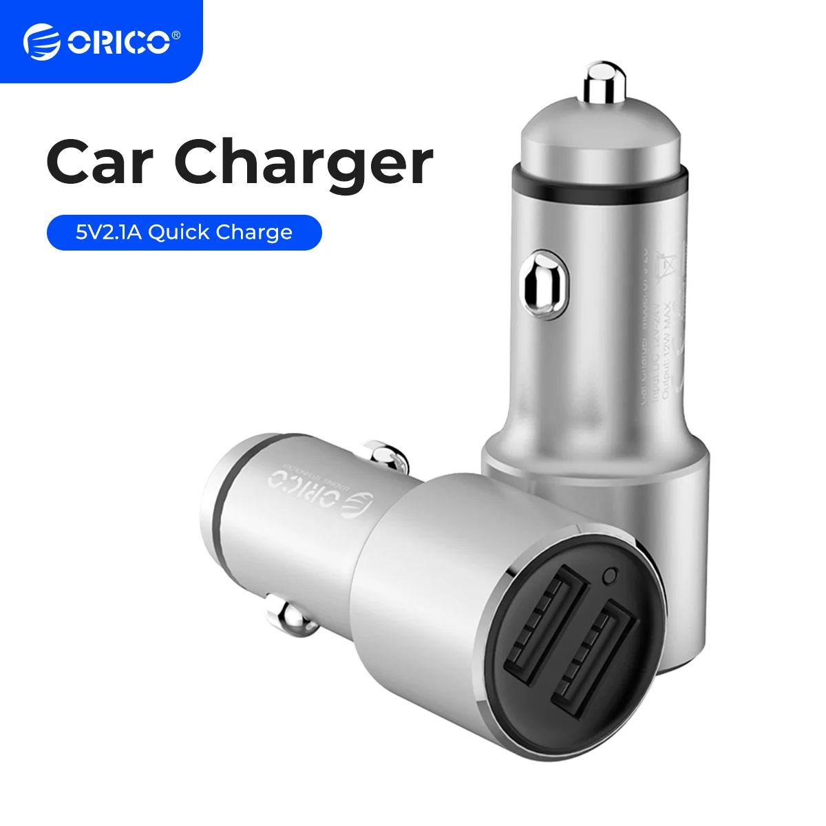 

ORICO 12W Universal Car Charger Travel Phone Charger Dual Mini Car-charger Power Socket Adapter Cigarette Lighter Splitter