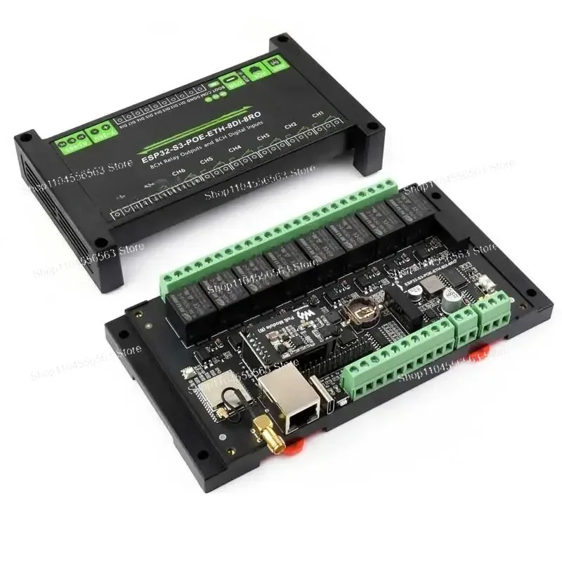 ESP32-S3 Industrial 8-Ch Relay Controller: WiFi/BT/Ethernet, RS485, PoE, 8x10A, DIN Rail, IoT PLC view 4