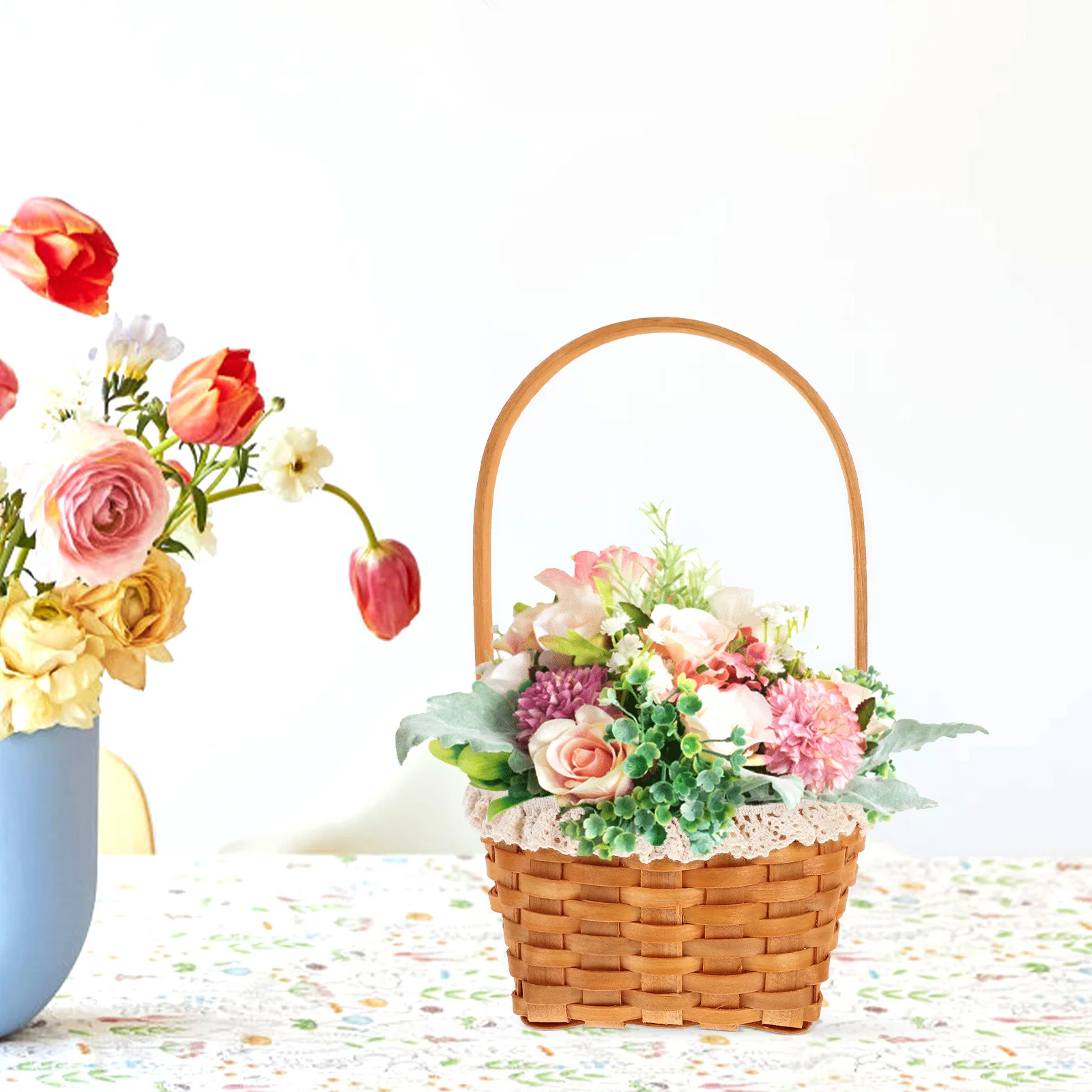 

Wooden Woven Storage Basket Multifunctional Decorative Organizer for Home Kitchen Rustic Farmhouse Style Basket Woven