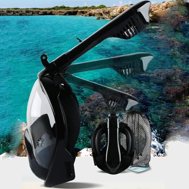 Foldable Full Face Snorkeling Masks for Adult Panoramic View Anti-fog Anti-Leak Swimming Snorkel Scuba Underwater Diving Mask