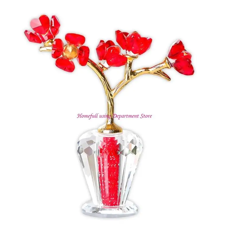  Crystal Flower Figurine with Faceted Base for Shelf and Desk Display
