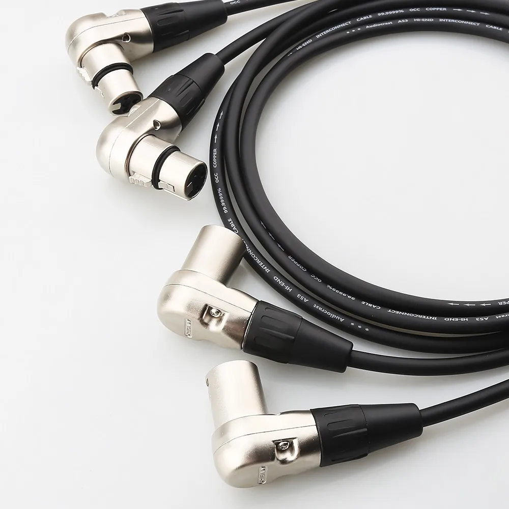 Audiophile Pair Neutrik Rean Right Angle 3Pin XLR Female Male Cable Balanced HiFi Audio Interconnect Cord for Mixer Amplifier