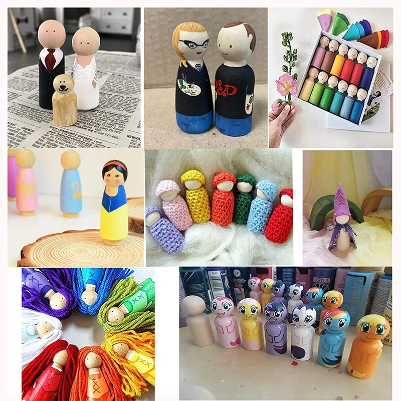 5Pcs Unfinished Wood Peg Dolls Bodies Women Men Wooden Peg Dolls Great for Arts and Crafts Home Nursery Decoration35/43/55/65mm