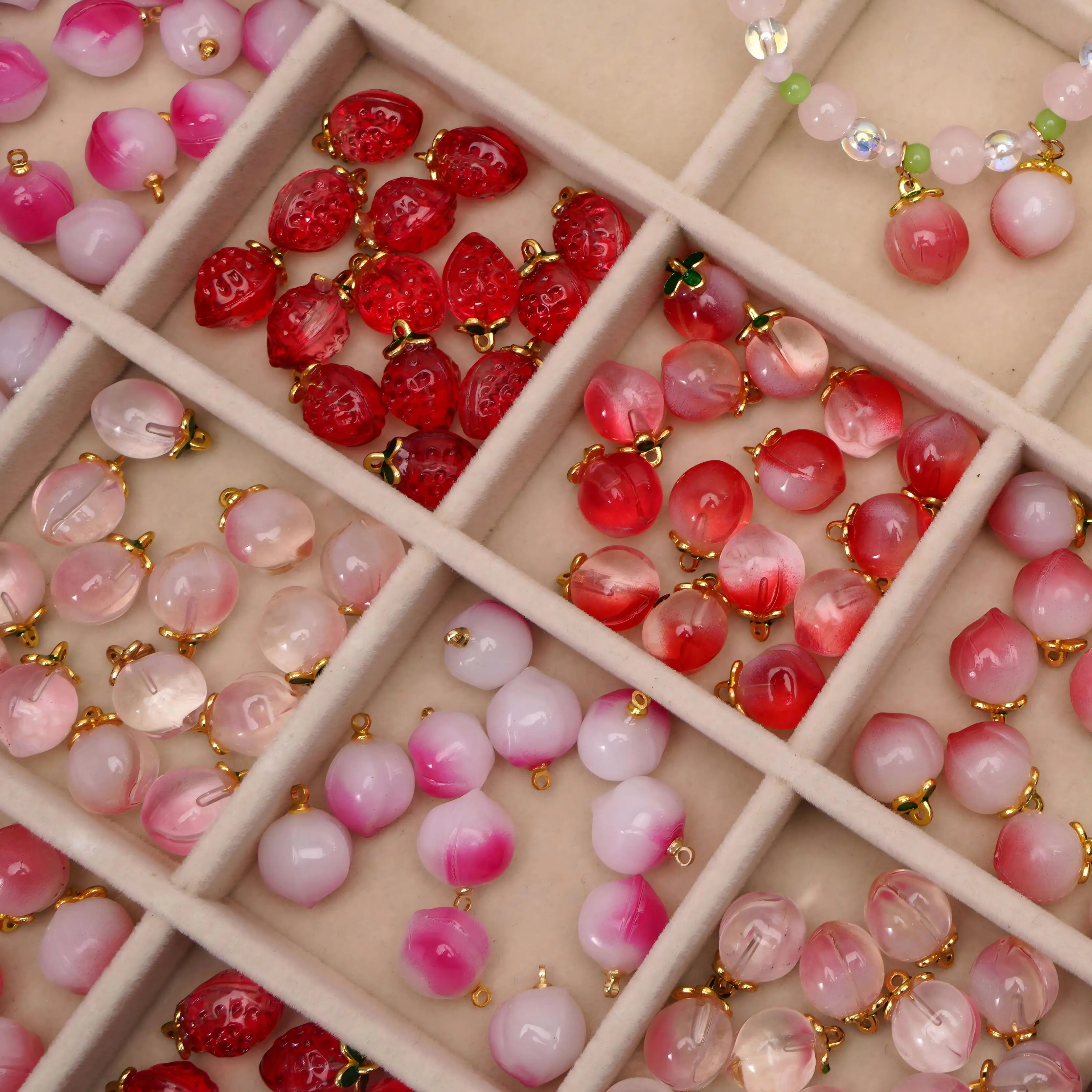 10Pcs Fruit Glass Charms Strawberry Peach Pendants for DIY Bracelet Necklace Earrings Bag Charm Craft Jewelry Making Accessories