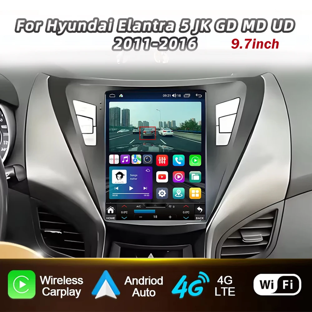 9.7" Car Radio For Hyundai Elantra Avante I35 2011 2012 2013 2014 2015 2016 Carplay For Tesla Style Android Auto GPS Navigation