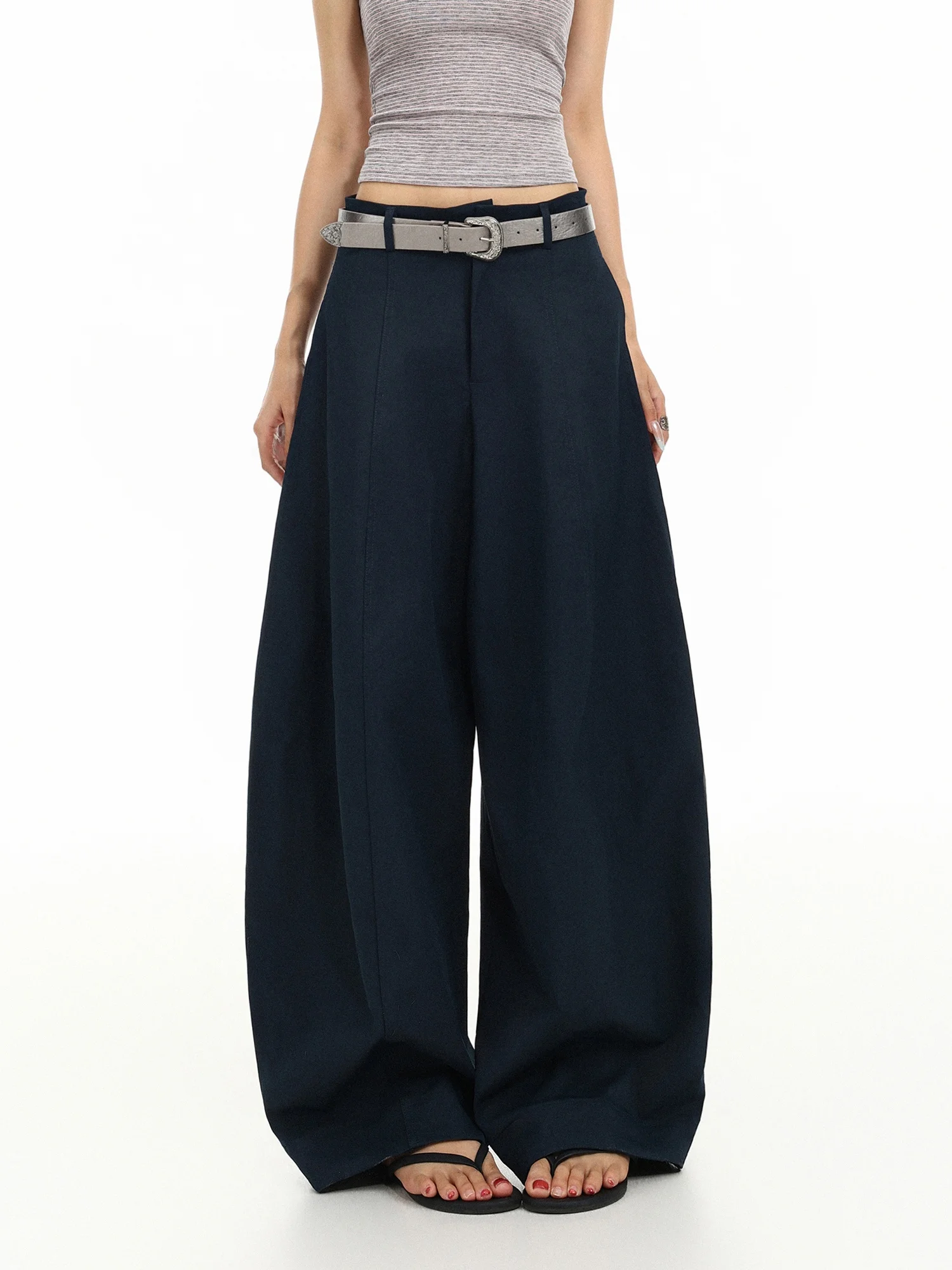 American Style High Waist Wide Leg Suit Pants Women's Draped Three-Dimensional Split Loose Casual Floor-Length Trousers
