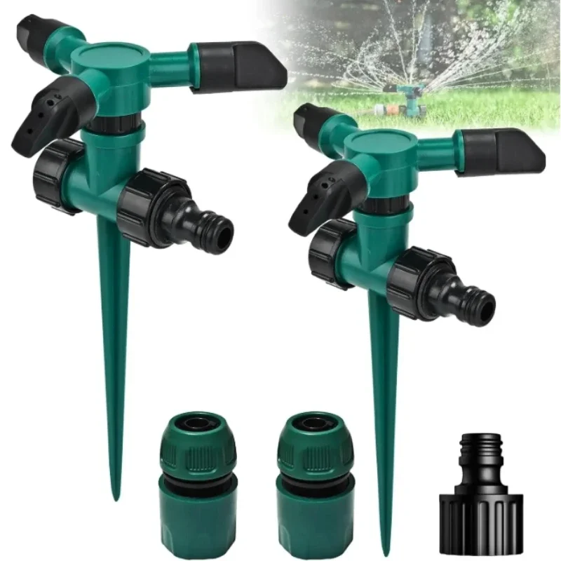 2pc Garden Sprinkler,Rotating Lawn Sprinkler For Yard 360-DegreeAutomatic Rotating Three-Fork Sprinkler Head Lrrigation Rotary