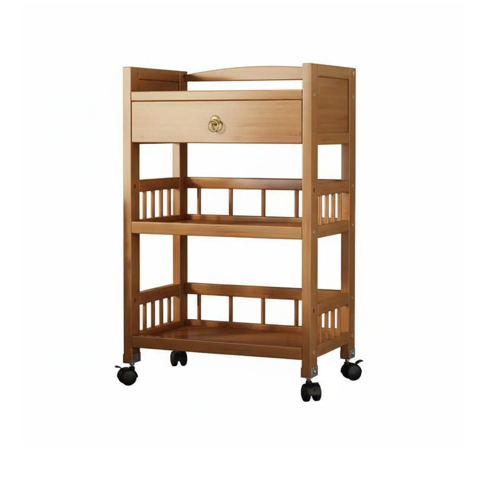 Bamboo Salon Trolley with Drawer 3 Tier Rolling Utility Cart for Spa Storage Mobile Workstation on Wheels