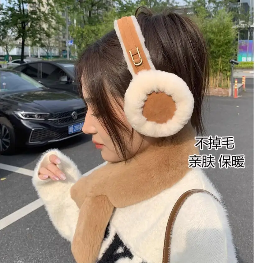 New Luxury Ladies Real Shearling Fur Earmuffs Winter Women Fluffy Thick Warm Girl\'s Earlap Large