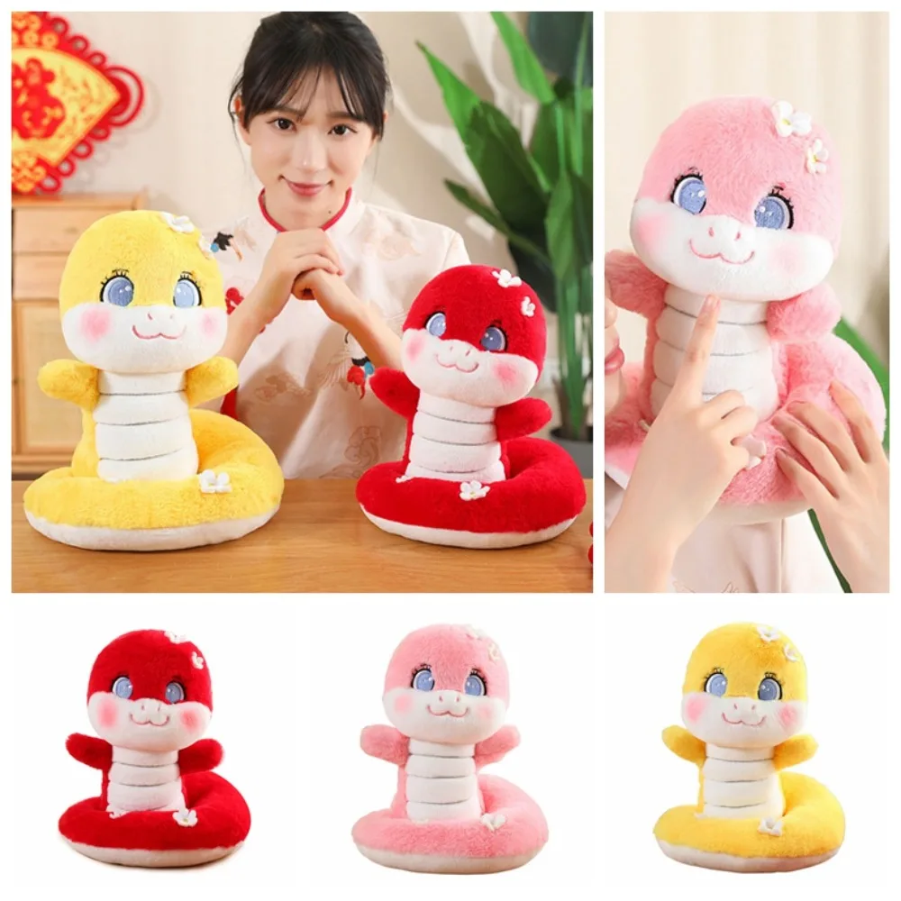 Creatieve bloem 2025, slang jaar mascotte gevuld met handslang, zachte anime geluksslang, knuffels, verjaardagscadeaus