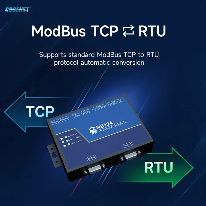 

2-канальный RS485 RS232 RS422 к последовательному серверу Ethnernet CDSENET NB124-V2 Modbus UDP MQTT HTTP Шлюз Watchdog Промышленный класс