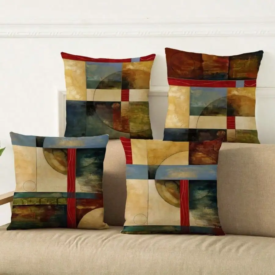 Retro geometric patterns Single-sided printing Short plush Suitable for living rooms bedrooms sofas (excluding pillow cores)