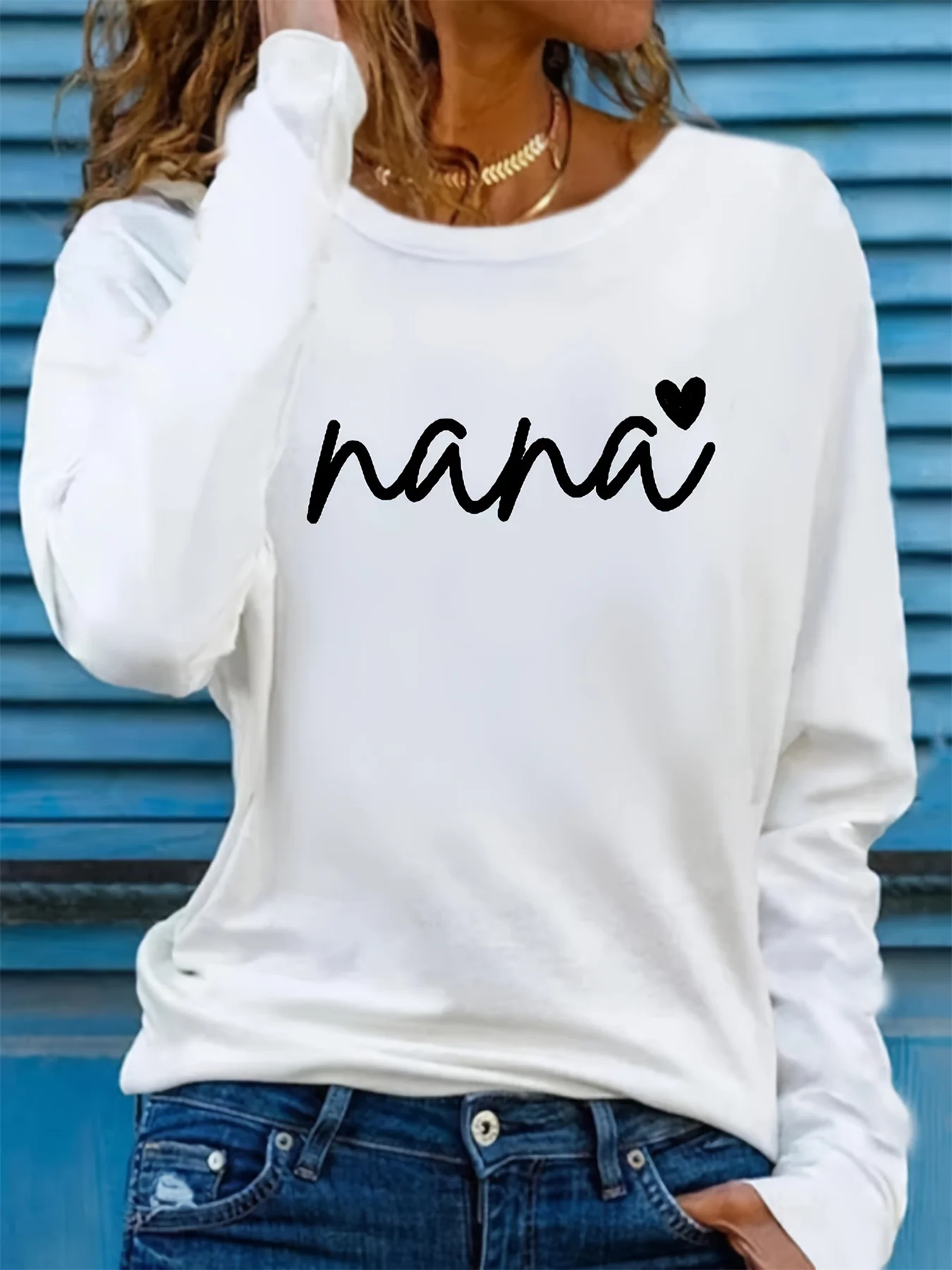 

Spring and Autumn Women's 100% Cotton Fashion Casual Loose Letter Print Round Neck Long Sleeve T-shirt Top