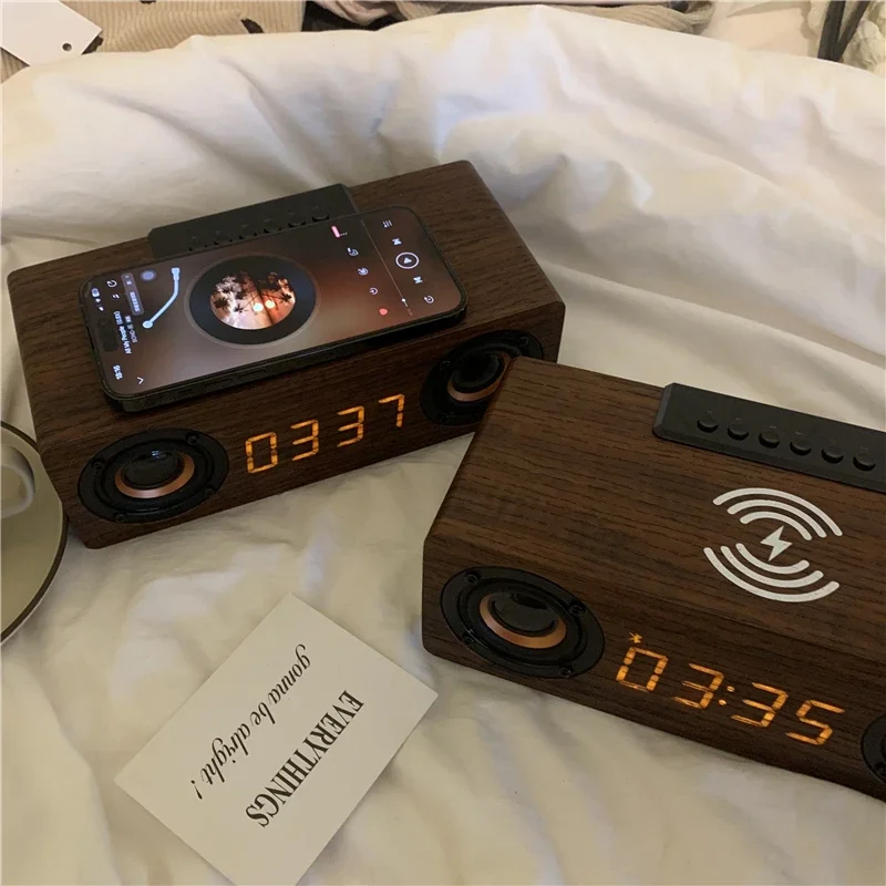 

Retro Bluetooth Speaker, Multifunctional Alarm Clock,Wooden Audio with Card Slot, USB Radio, Cozy Home Decor, Portable Music Hub