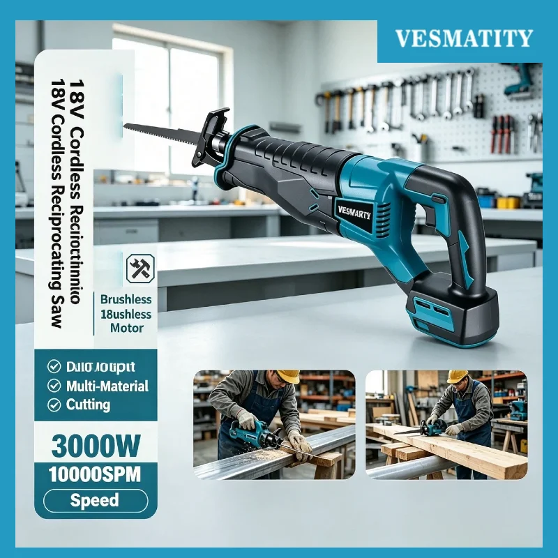 VESMATITY Reciprocating Saw Multifunctional Outdoor Electric Handheld Mini Saw Tool for 18V 20V Battery Pro Max Unit Plus