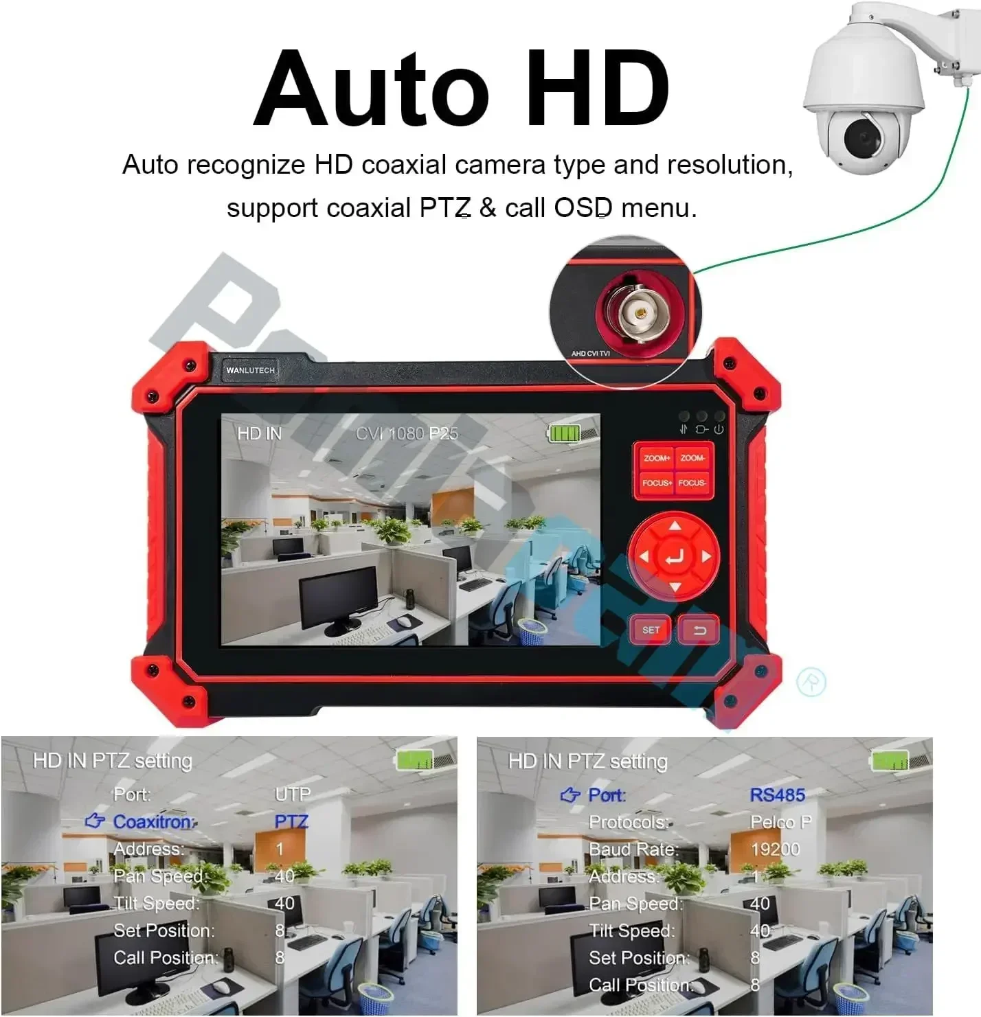 HD-2950 Tester Monitor CVBS 8MP AHD/CVI/TVI 4-In-1 Camera Tester CCTV 5 Inch Monitor Support PTZ Audio VGA HDMI Cable Testing