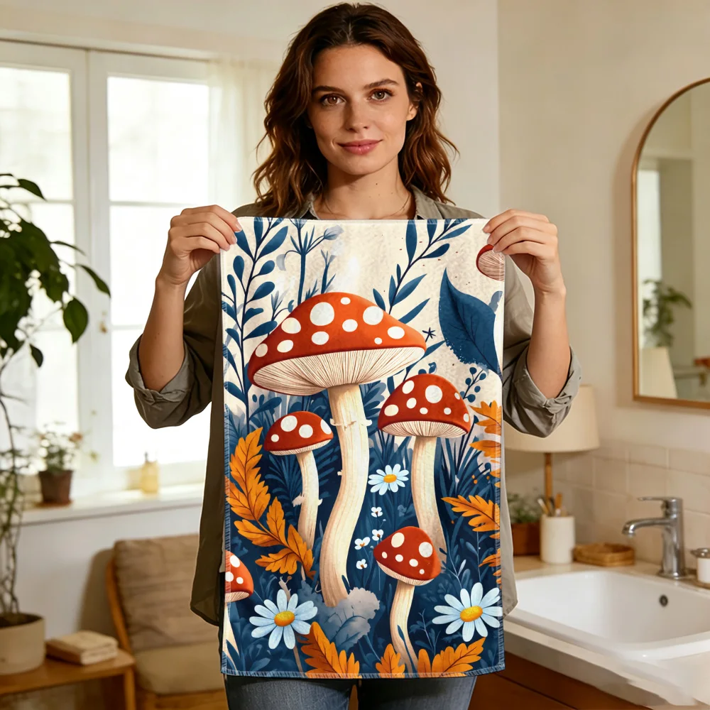 1pc/2pcs Mushroom Print Kitchen Towel-Super absorbent, reusable polyester dishcloths perfect for home decor, cooking, baking and