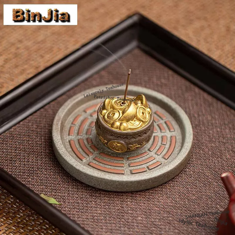 Creative Treasure Bowl Fragrance Insertion Holder Gold Toad Plate Incense Burner Eight Trigrams Aroma Stand Table Decoration