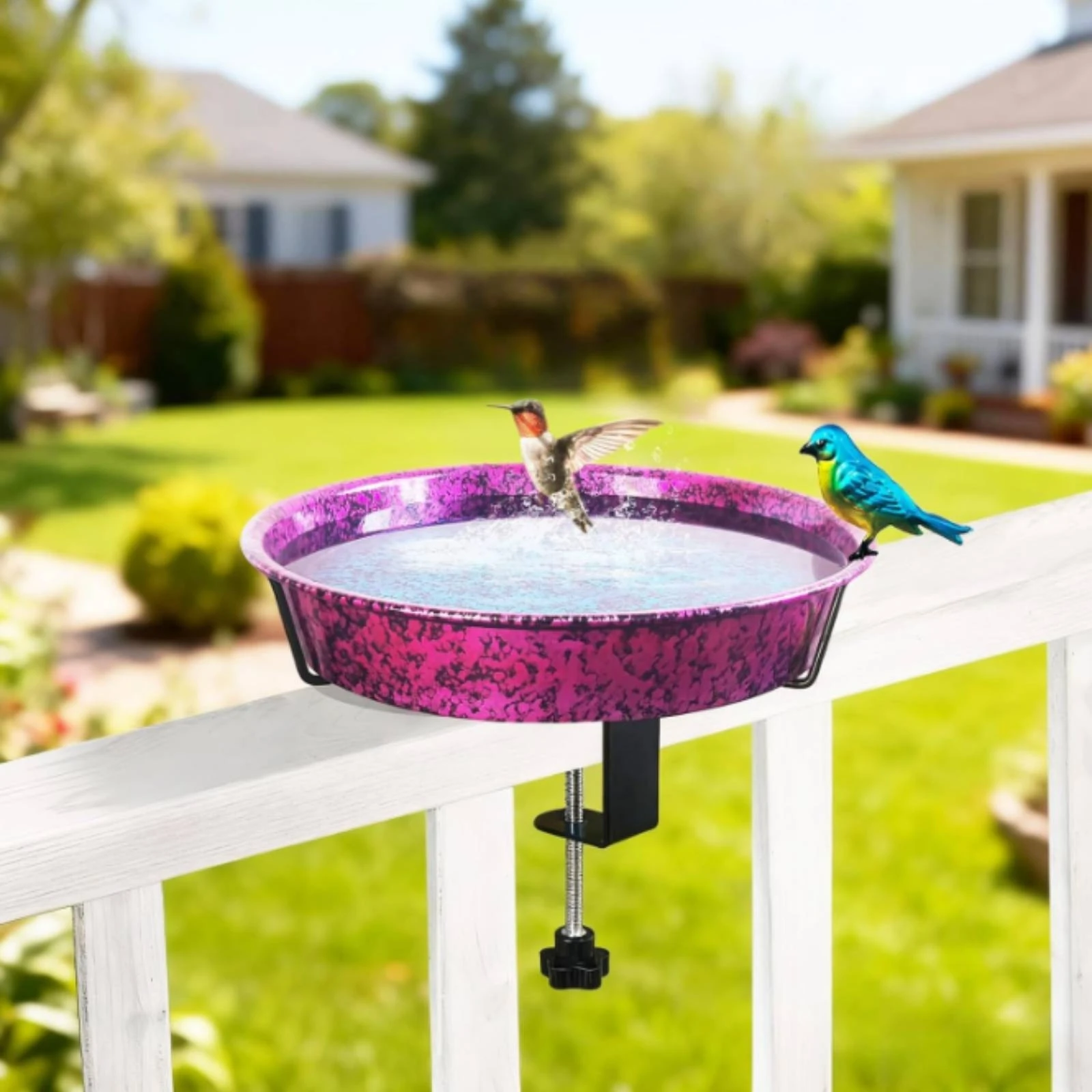 Clamp-on Bird Bath Shallow Basin Railing Bird Bath Outdoor Decor Support Stem Space Saving - view 2