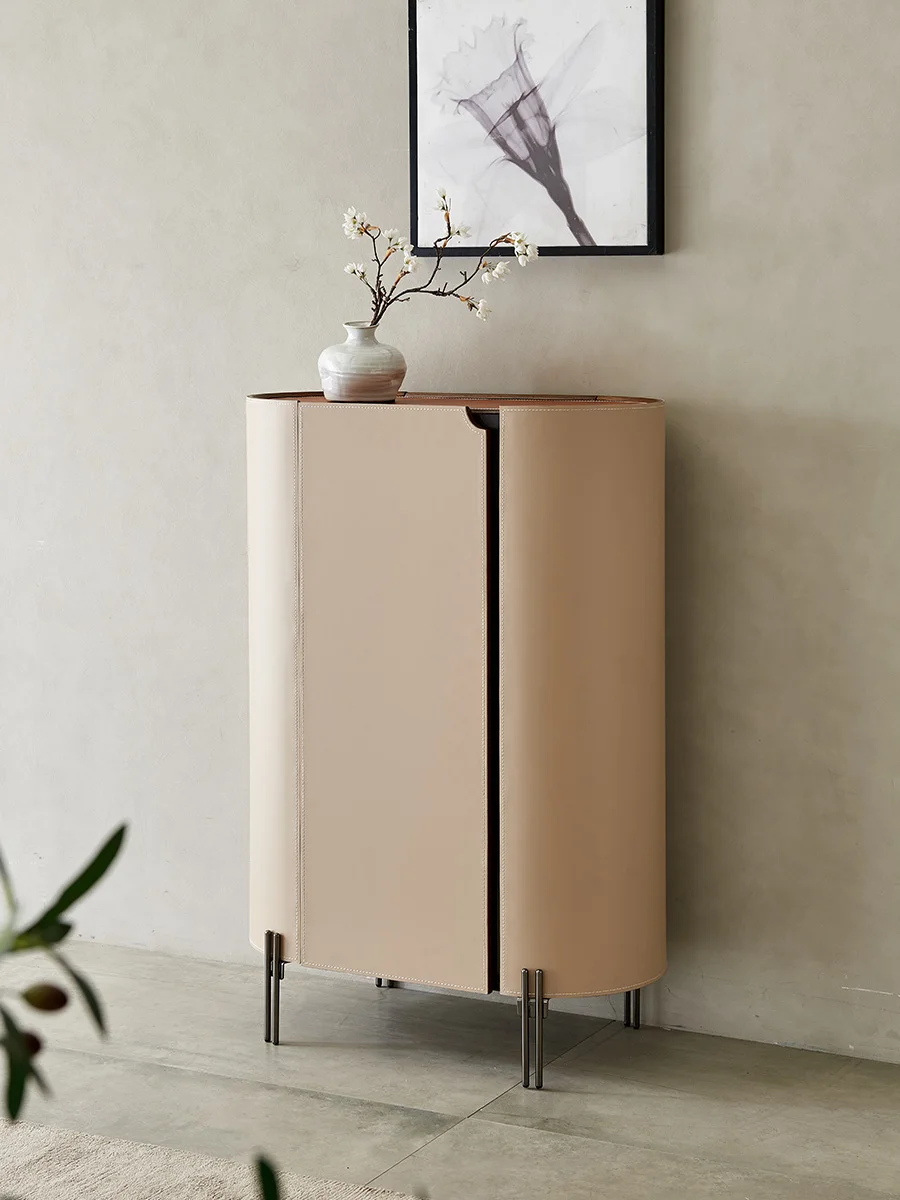 Minimalist saddle leather bucket cabinet, foyer, small unit bedroom, modern wall storage cabinet