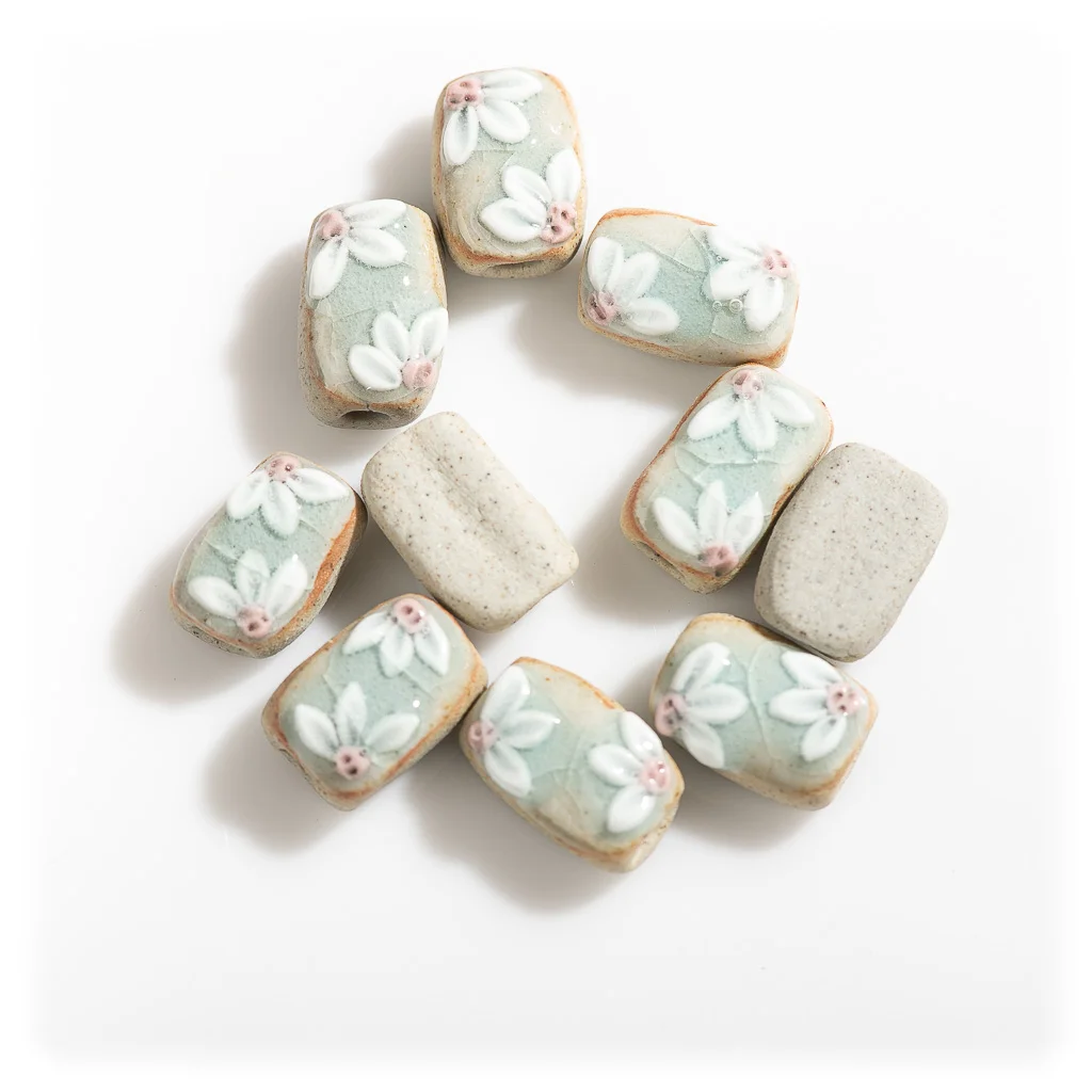 17#Manual mud Pottery Beads  Handmade Vintage flower Special Ceramic Pendant Jewelry Part For Necklace Bracelet #XN101