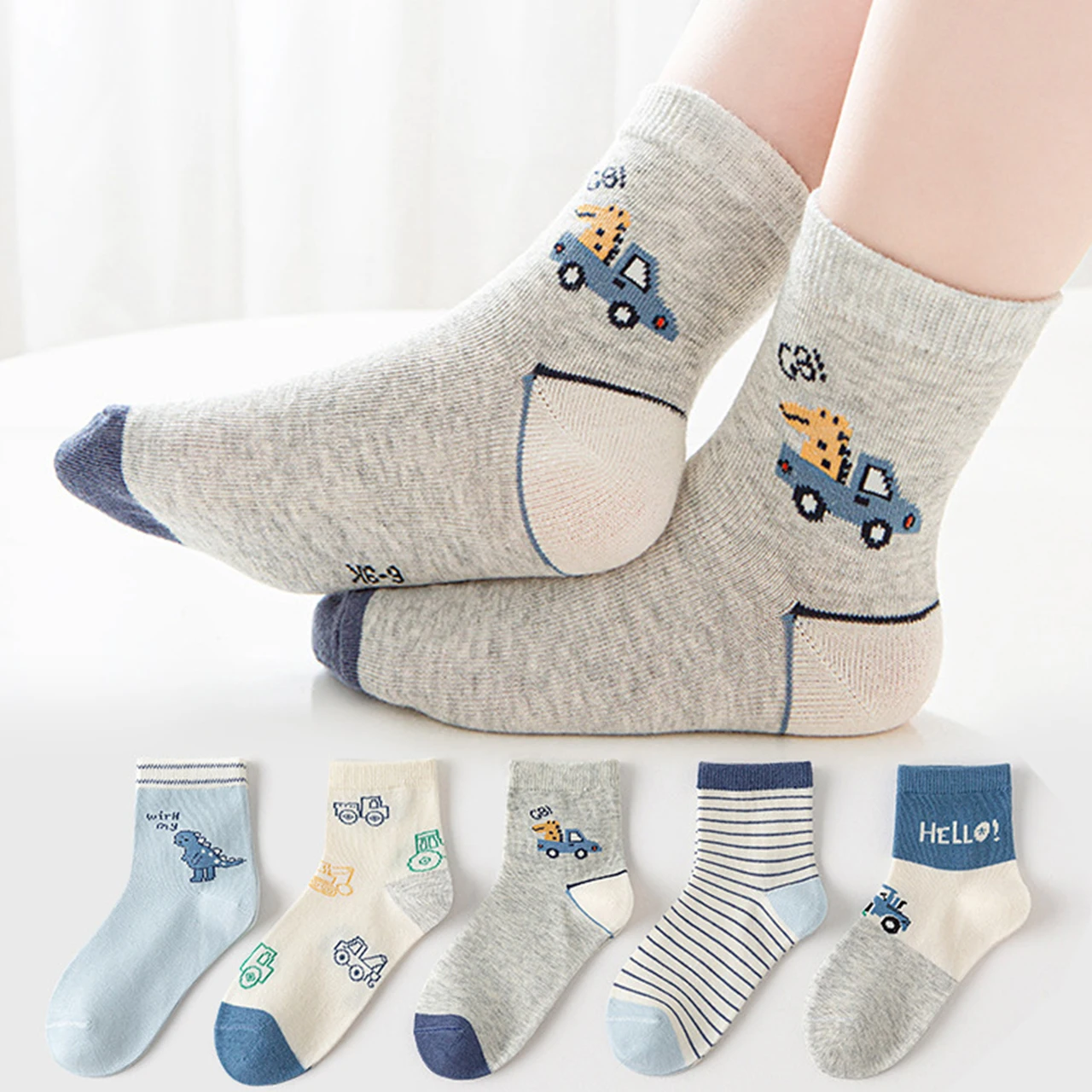 

5Pairs Cartoon Children Cotton Sock Spring Autumn Sport Cotton Sock 0-6year Boy Baby Footwear Fashion Stripe Kids Mid Tube Socks