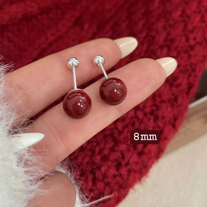 New 4/6/8mm Fashion Red Color Cinnabar Cartilage Stud Earrings for Women Girls Simple Delicate Metal Geometric Ear Bone Earrings