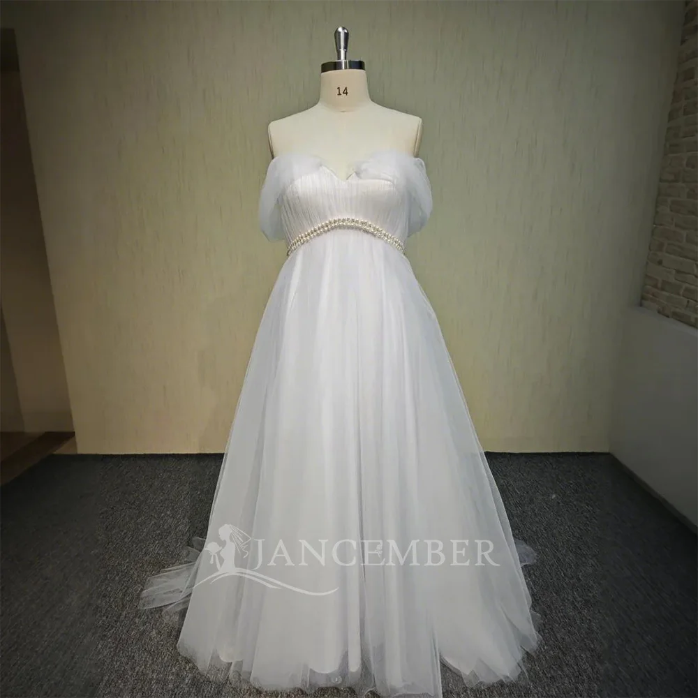 New Arrival 2025 A-line Wedding Gowns With Pearls Mesh Beading Pearls Luxury vestidos de novia boda Elegant Customized