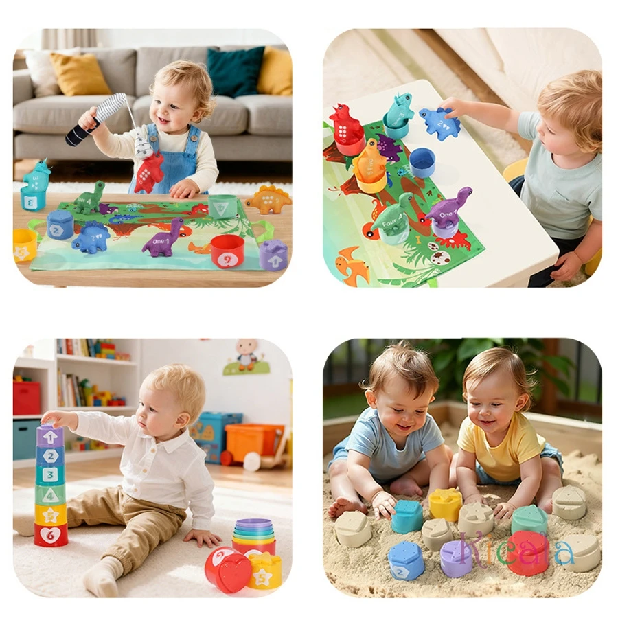 Giocattoli Montessori Gioco di pesca in stoffa per i più piccoli da 6 a 12 mesi Giocattolo sensoriale Tazze impilabili Conteggio dei numeri Ordinamento dei colori Regalo