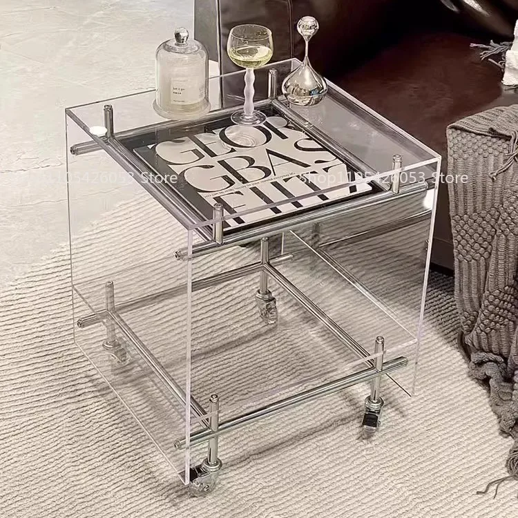 Nordic acrylic small coffee table mobile cart Internet celebrity light luxury high sense medieval bedside table sofa side few
