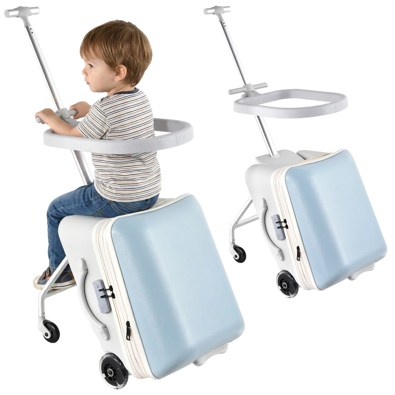 Children's Trunk Baby Box Child Rideable Travel Bag 20 Inch Foldable Baby Car 2-in-1 Riding Luggage, For Outdoor Travel, blue