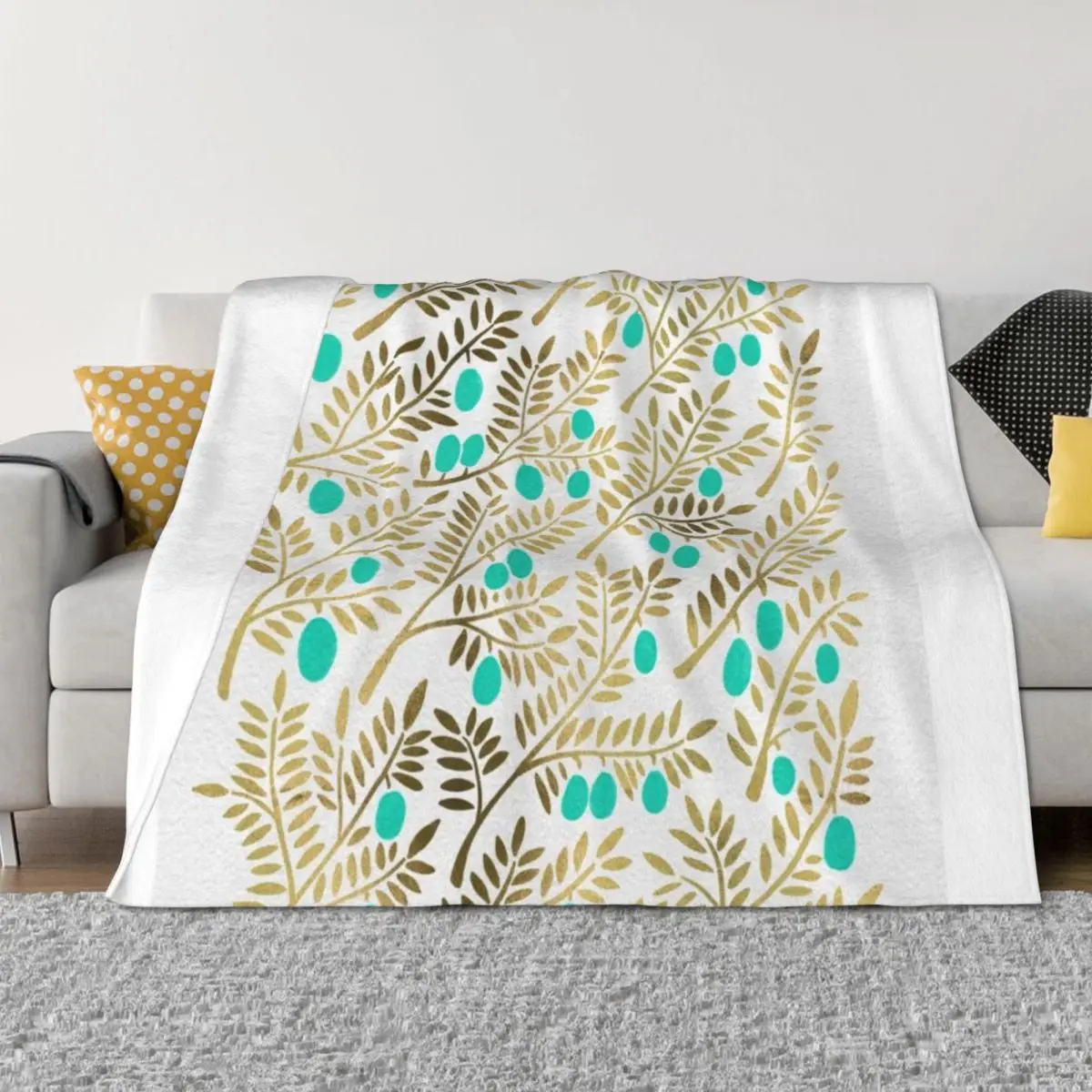 

Gold & Turquoise Olive Branches Throw Blanket Thins Extra Large Throw Baby Decorative Beds Blankets
