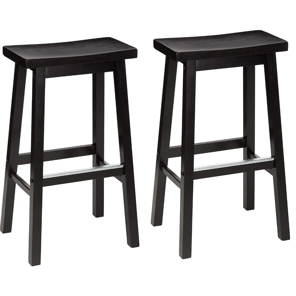 

Solid Wood Saddle-Seat Kitchen Counter Barstool, 29-Inch Height, Black - Set of 2