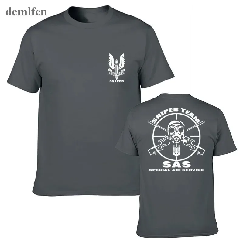 

2025High Quality SAS Special Air Service T Shirt Men Two Sides British Army Special Forces Sniper Gift Casual Tee Shirt USA Size
